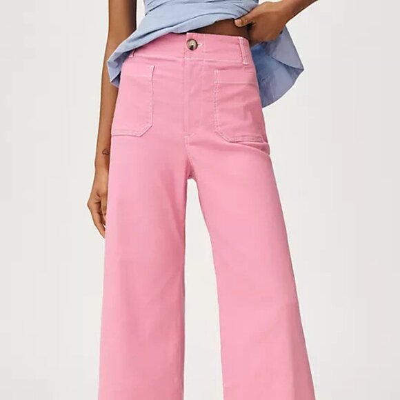 Anthropologie Colette Crop Wide-Leg Pants Maeve Contrast Stitch Size 28 PINK NWT - Picture 5 of 5